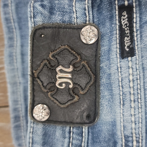 Miss Me Blue Straight Leg Jeans with Silver Embellishments - Picture 3 of 16